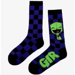 Brand new ✔️ Invader Zim GIR Purple & Black Checkered Crew 😍 Socks 🛒 -Invader Zim shop 13509699 av2