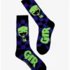 Brand new ✔️ Invader Zim GIR Purple & Black Checkered Crew 😍 Socks 🛒