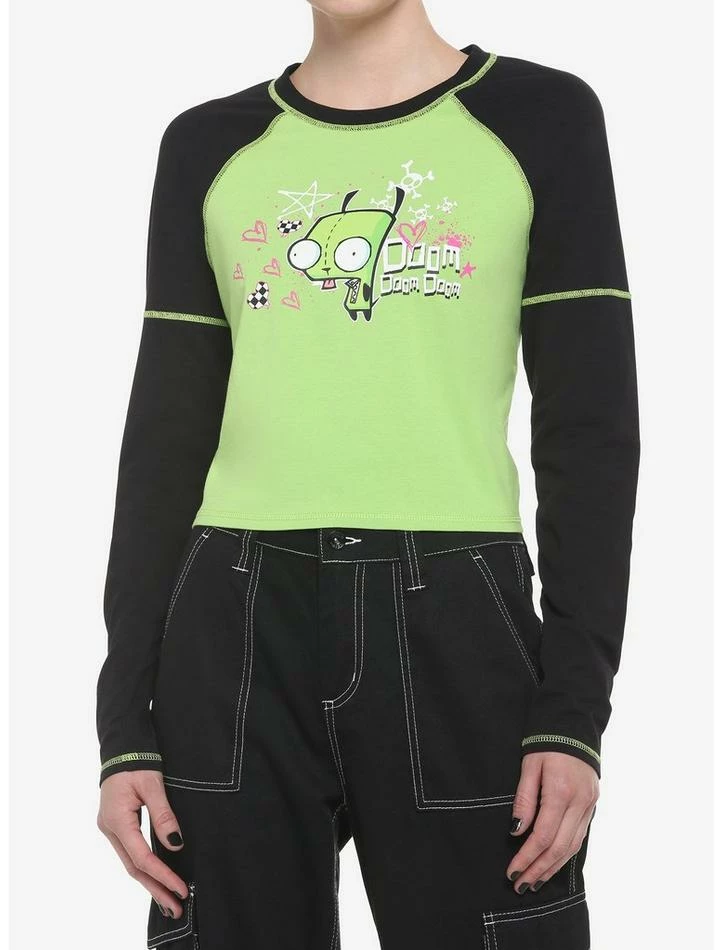 Flash Sale ✨ Invader Zoom GIR Contrast Stitch Girls Raglan Long-Sleeve Top ✔️ 1 Flash Sale ✨ Invader Zoom GIR Contrast Stitch Girls Raglan Long-Sleeve Top ✔️